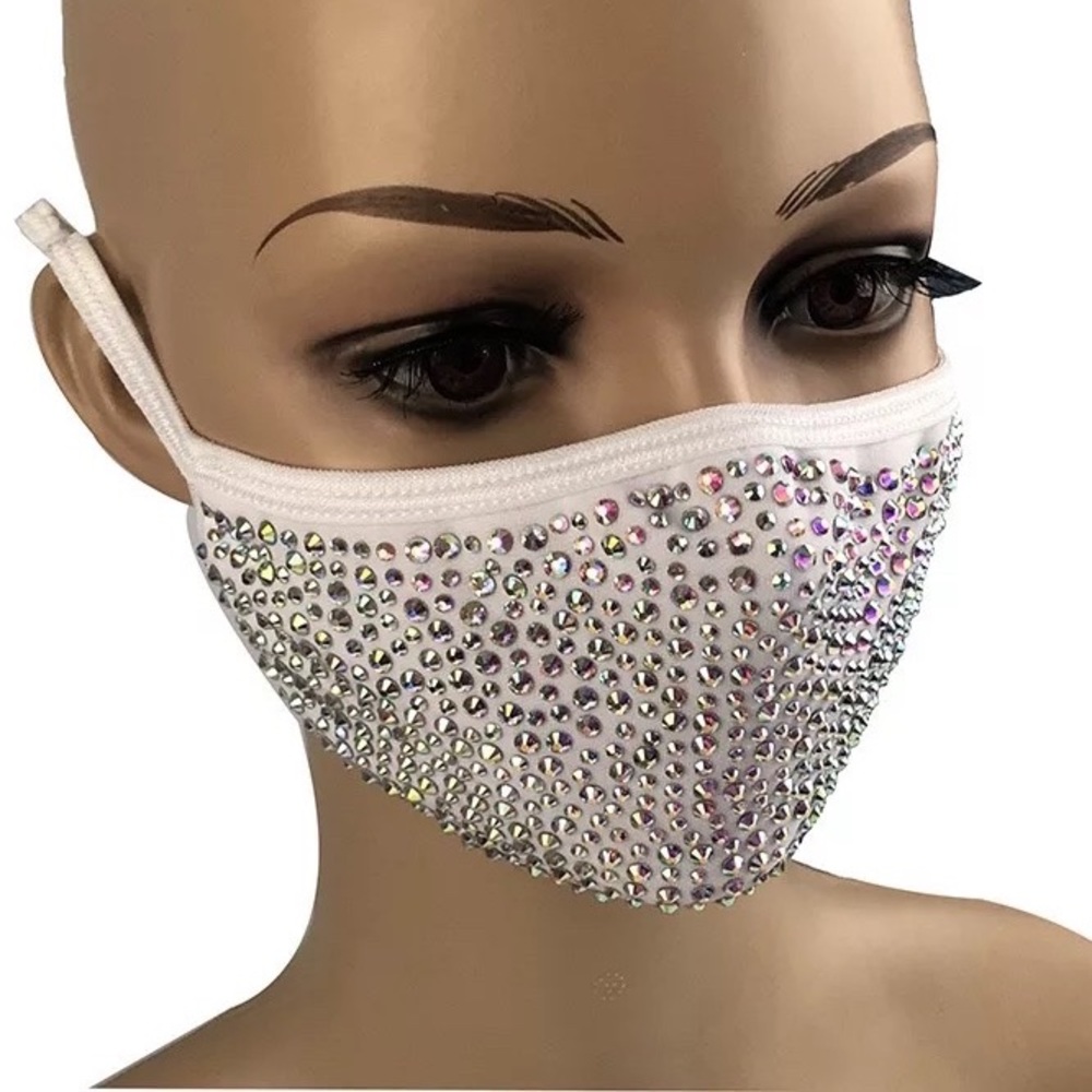 WHITE Rhinestone Bling Face Mask
